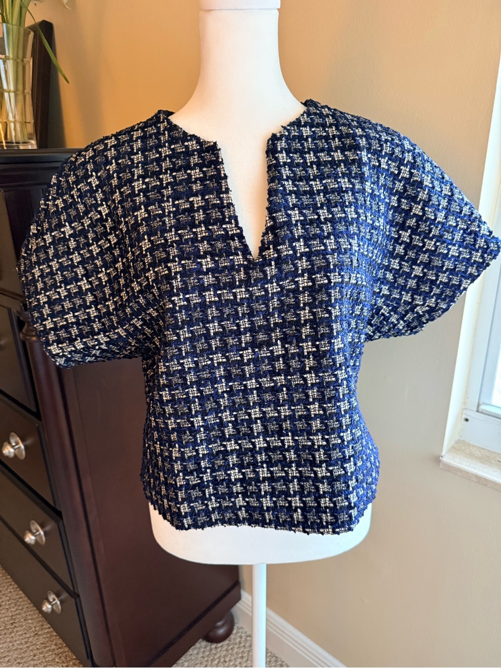 J.Crew Collection Blue Metallic Tweed Textured Top | Size 10